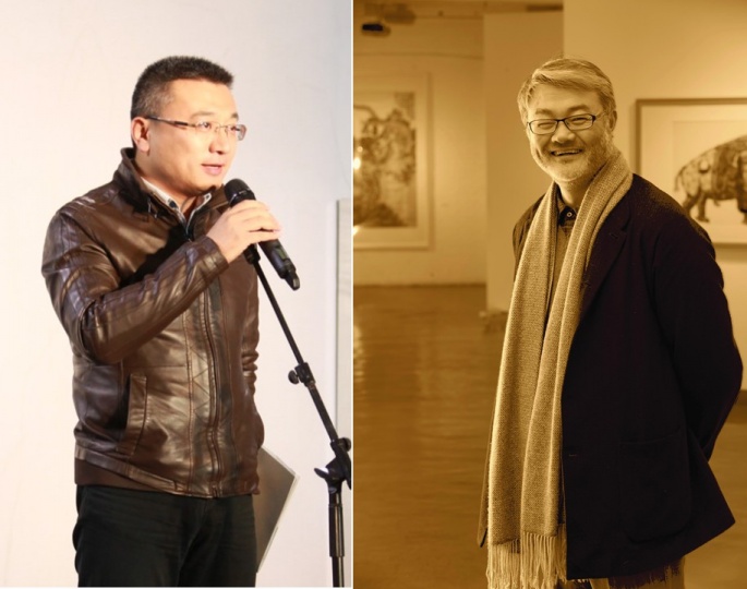 雅昌艺术网总经理朱文轶（左）与太和艺术空间董事贾廷峰（右）
