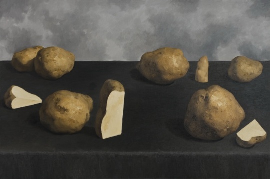 闫冰,《分土豆no.2》,布面油画,120×180cm,2012