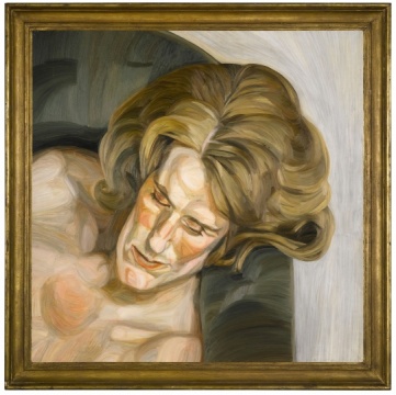 西安•弗洛伊德，《绿沙发上的头》，布面油画，91×91.5cm，1960-61，图片来源：Sotheby's
