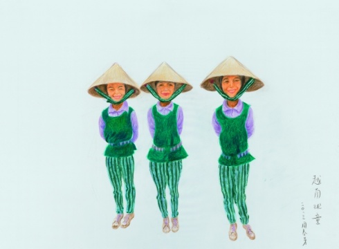 周春芽 越南球童 56×76cm 纸本色粉 2013
