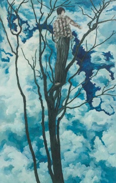 王勃 《树上的人》 布面油画 236x150 cm  2014
