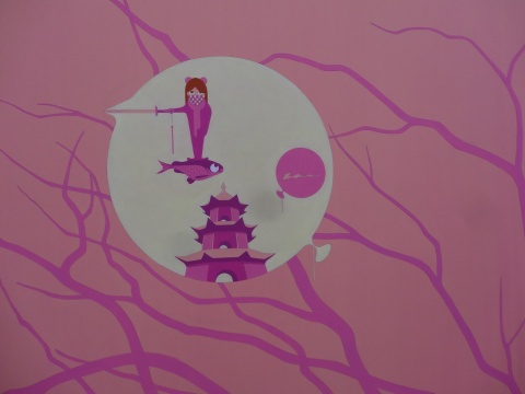 王帅的丙烯画《世·界2》，似乎是浓浓的中秋风情
