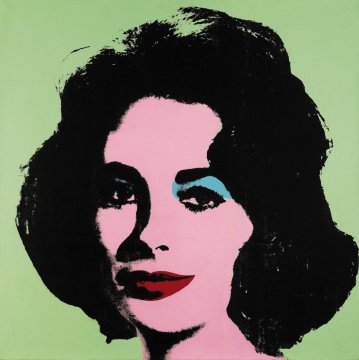 Andy Warhol, Liz #3 (Early Colored Liz), 1963, silkscreen ink and acrylic on canvas, 40 by 40 inches.
