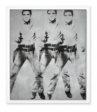 Andy Warhol: Triple Elvis [Ferus Type], 1962, silkscreen ink and silver paint on linen, 82 by 69 inches

courtesy Christie’s Images Ltd, 2014.
