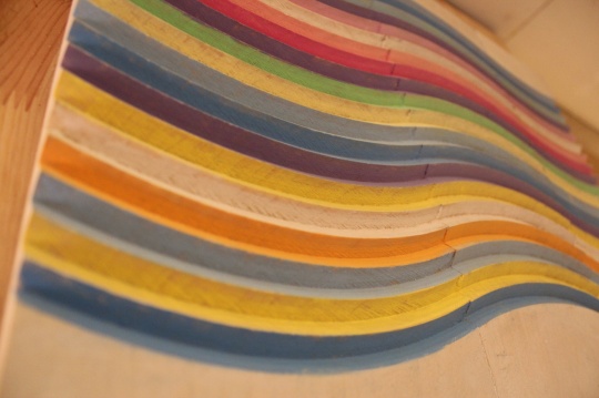 《流觞》 40×35cm×3 木制搓衣板、粉笔、胶2014，此为作品局部
