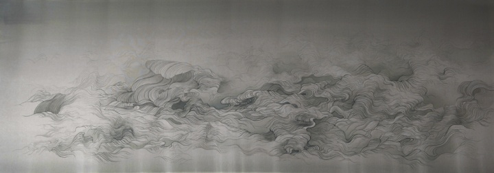 《持颐系列》100x30cm 绢本 2014 《持颐系列》100x30cm 绢本 2014