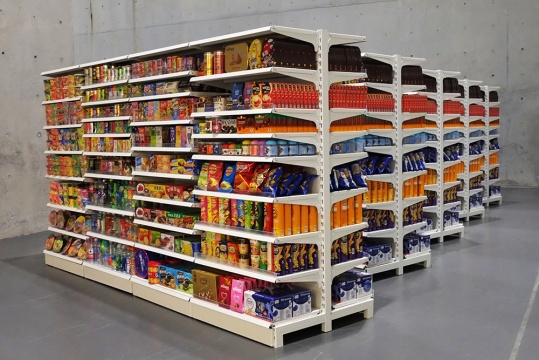 《香格纳超市 》  货架、货品包装   367 x 100 x 20 cm  2007/2005 
