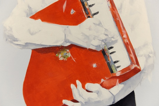 韩羽良《我的小红琴》局部  125×100cm  布面油画  2014   b.1983 毕业于北京青年政治学院油画系
