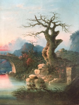 《河畔晚霞》 南章画室绘于19世纪中期 布面油画 52.6×39.8cm
