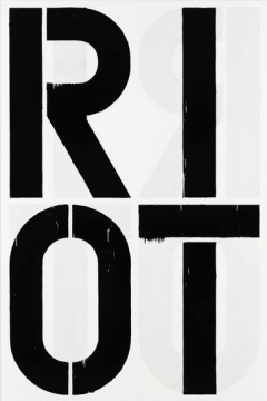 美国艺术家克里斯托弗•伍于1990年创作的黑白字母绘画《Riot》
