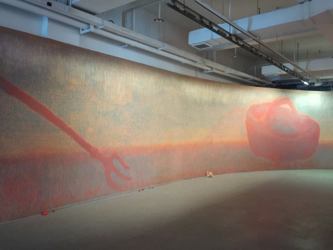 2015年三维墙上绘画 《握住我的盆骨》（局部）， 粉末颜料浇铸
