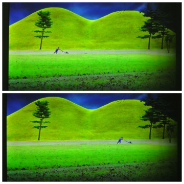 《除草的男人》110×200cm 影像装置 2015
