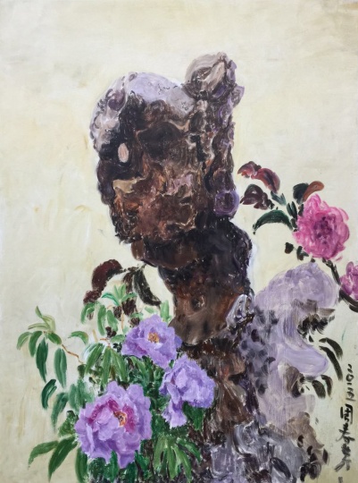 《太湖石与花》 200×150cm 布面油画 2015
