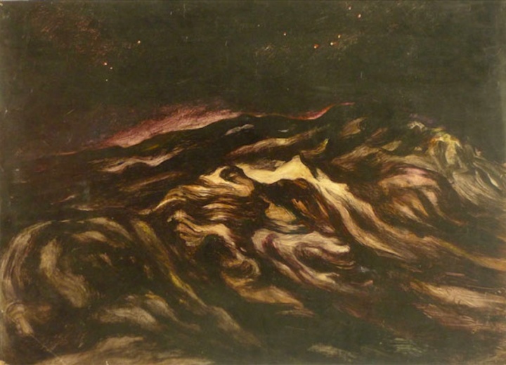 《天地系列之荒山之夜》55×39.5cm 纸本油画 1983
