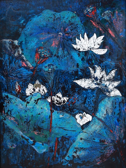 于枫容 《靛荷》 80×120cm 漆画 2015
于枫容 《靛荷》 80×120cm 漆画 2015