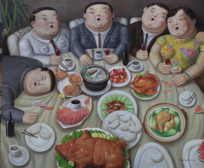 张鹏 《人体盛宴》120×100cm 布面油画 2015
张鹏 《人体盛宴》120×100cm 布面油画 2015