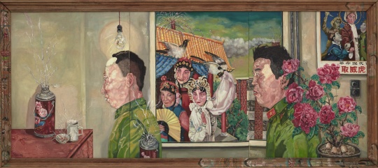 刘炜  《革命家庭系列（三联作）》  172×381cm  布面油画   1994   估价：3000 - 4000万港元  现当代亚洲艺术晚间拍卖
