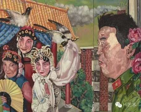 刘炜 《革命家庭系列》（三联作）  172 × 381cm 布面油画  1994，在香港苏富比2016春拍 ——“现当代亚洲艺术晚间拍卖以3300万港元落槌，创下艺术家个人拍卖纪录
