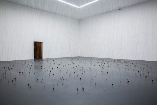 塔提亚娜·图薇《指向无穷的750个点》铅垂线，磁铁、金属，尺寸可变，2016
