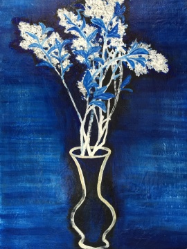 常玉 《蓝色背景的盆花》
