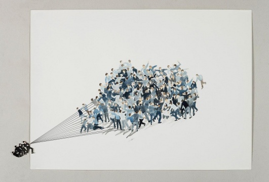 王敏-《斗》-83×124cm-纸本水彩拼贴-2015
