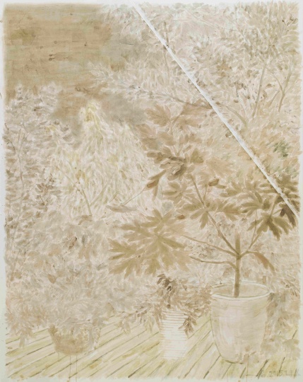 ​邬一名 《阳台上的植物系列》 145×180cm 设色纸本 2015