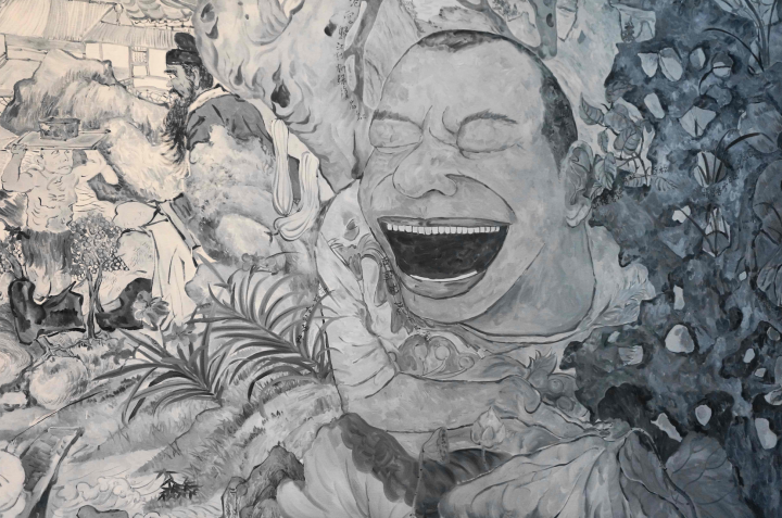 岳敏君《破碎的梦花园》 布面油画 220×350cm 2014
