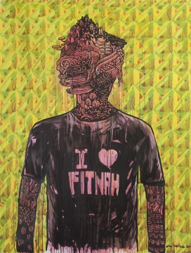 《I Love Fitnah》 200x150cm ecoline, india ink on paper 2014
