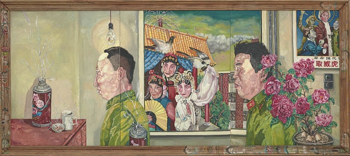 刘炜《 革命家庭系列（三联作）》 油画画布及手绘木框 一九九四年作 成交价：38,840,000 HKD 香港苏富比春拍
