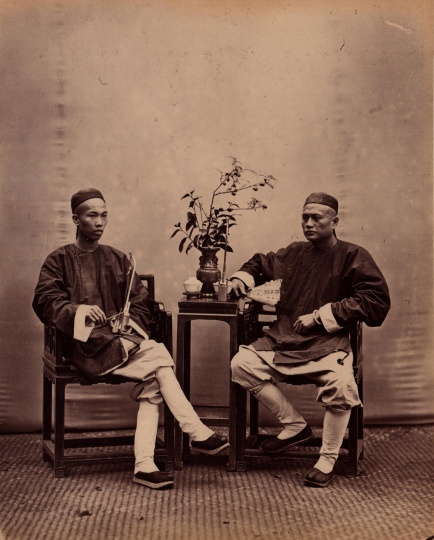 阿芳《福州两男子合影》21×27cm 蛋白照片 1861 -1870
