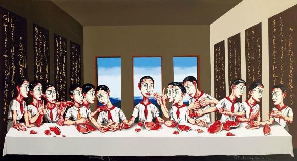 曾梵志 《最后的晚餐》 220×395cm 布面油画 2001

以1.42亿元成交于2013香港蘇富比秋拍，系艺术家个人纪录拍品

 
