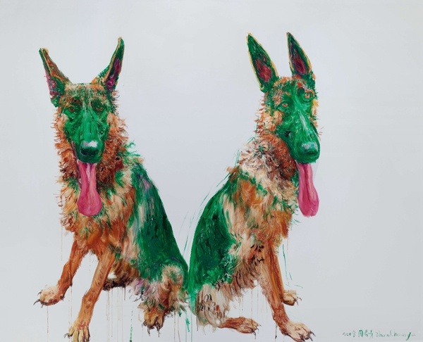 周春芽 《绿狗》 200×250cm 布面油画 2008

以632.5万元成交于2015上海明轩春拍，系艺术家2015年个人最高单价
