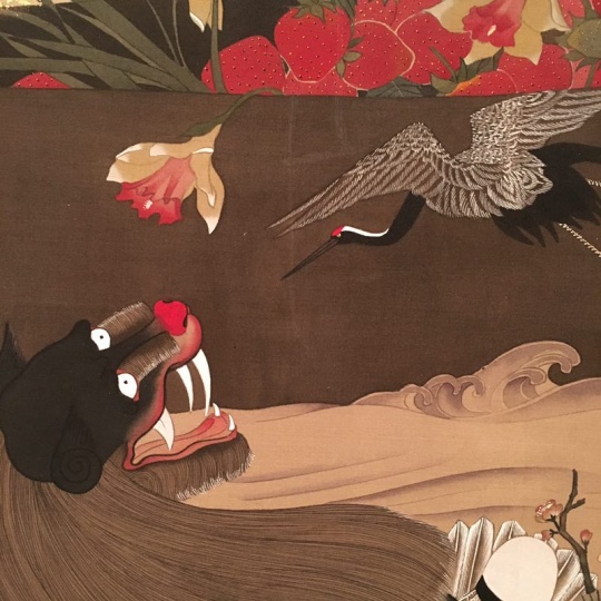 《鸟·袅》 58×389cm 绢本水墨、金箔  2017 （局部）
