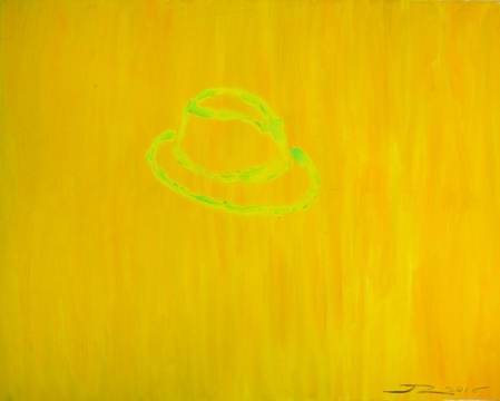 《黄色背景上的一顶绿帽子》 100×80cm 布面油画 2016
