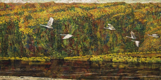 《黑龙江金秋》   82X165cm  布面油画 1978 1981年四人作品联展
