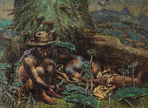 罗中立《躲雨的农民》95×130cm 布面油彩  1995年
