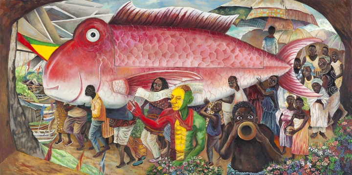 阿散蒂的红色大鱼 2016 布面油画 80×160cm
