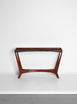 奥斯瓦尔多·博萨尼 《为第9届米兰三年展而设计之独特蜗形腿台桌》89.5×140.5×34.5cm 胡桃木，胡桃木纹板，大理石 1951

估价：5万-7万港元
