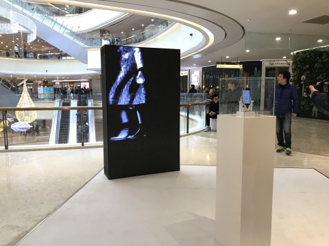 李燎《以彼之道》 尺寸可变   视频、LED显示屏、三维旋转混匀器、手机 2017
