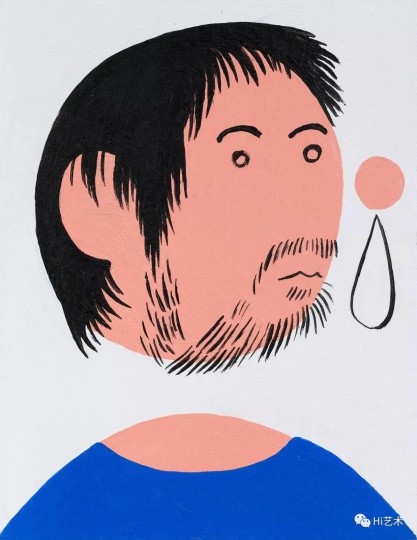 《穿蓝T恤的我之一》 19.5×15cm 纸上丙烯 2017
