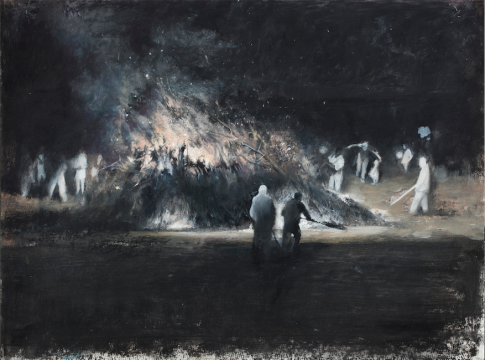 刘海辰《碎木·杂草和村庄上燃烧的火（手稿1）》32x41cm 纸本油画棒 2014
