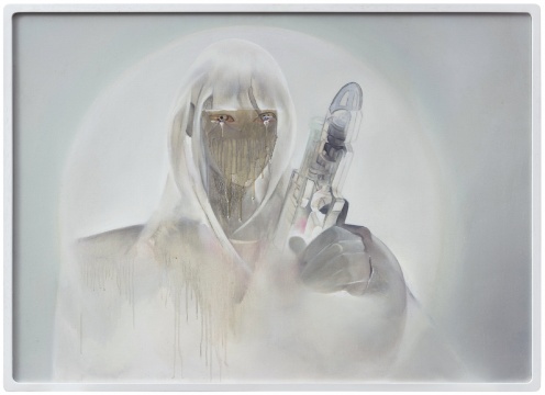 宋琨 《赛博格躯体-Cosplay自画像》90 x 125 cm  布面油画,透明材料  2017 
