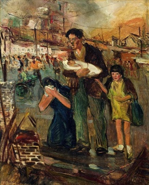 常书鸿《重庆大轰炸布面油彩》79x63.8cm 1938-1942
