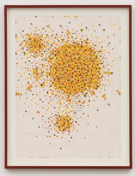 《36度7 No. 5》 68.3×53.3 cm，2018，水彩纸，水性笔，橡树木，彩色木漆
