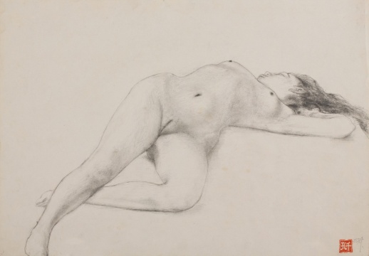 孔千  《躺卧的女人体》   26.6×38cm 纸本素描 1988 

