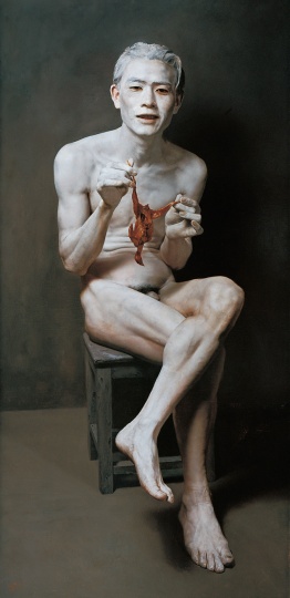 石冲 《欣慰中的年轻人》 152×74cm 布面油画 1995©️泰康收藏 
