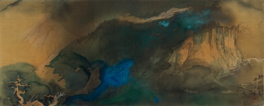 张大千 《溪桥晚色》66cm×165cm 绢本设色 1970©和美术馆
