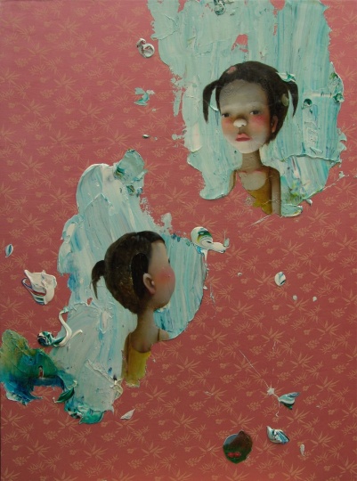 陈可《世上的另一个我》170×120cm 板上塑形膏、油画颜料、丝绸 2007
