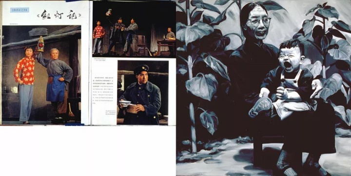 左：《人民画报》1967年第8期第17页 革命样板戏“红灯记”
右：1967年喻红1岁和姥姥在西安，1999
