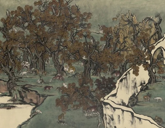 杨诘苍 《芥子园 1》 95.5×121.5cm 墨、矿物彩、绢，裱于布面 2010
